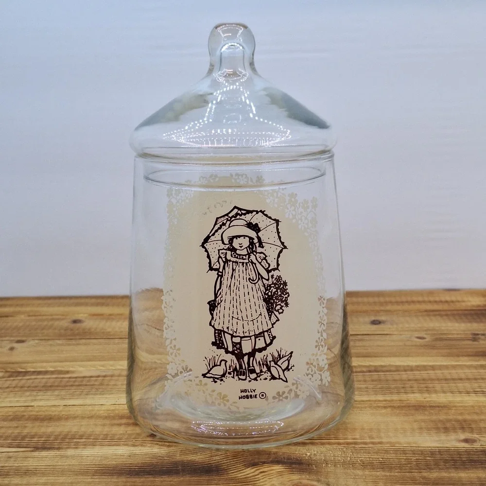 Vintage Holly Hobbie Glass Candy Tea Jar Cansiter Lid‎ American Greetings
